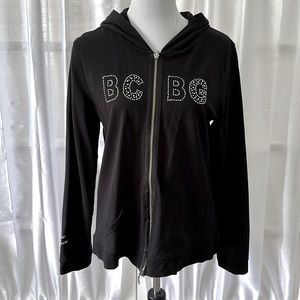 BCBG Max Azria Rhinetstone Logo Hoodie- Sz XL, Black